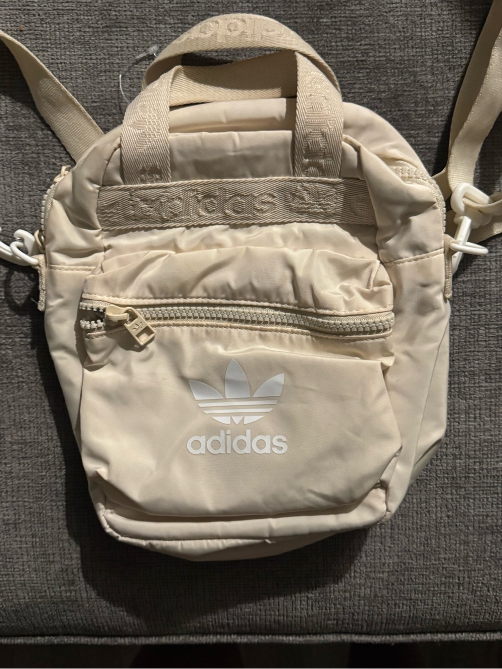 adidas beige cream micro backpack with trefoil logo